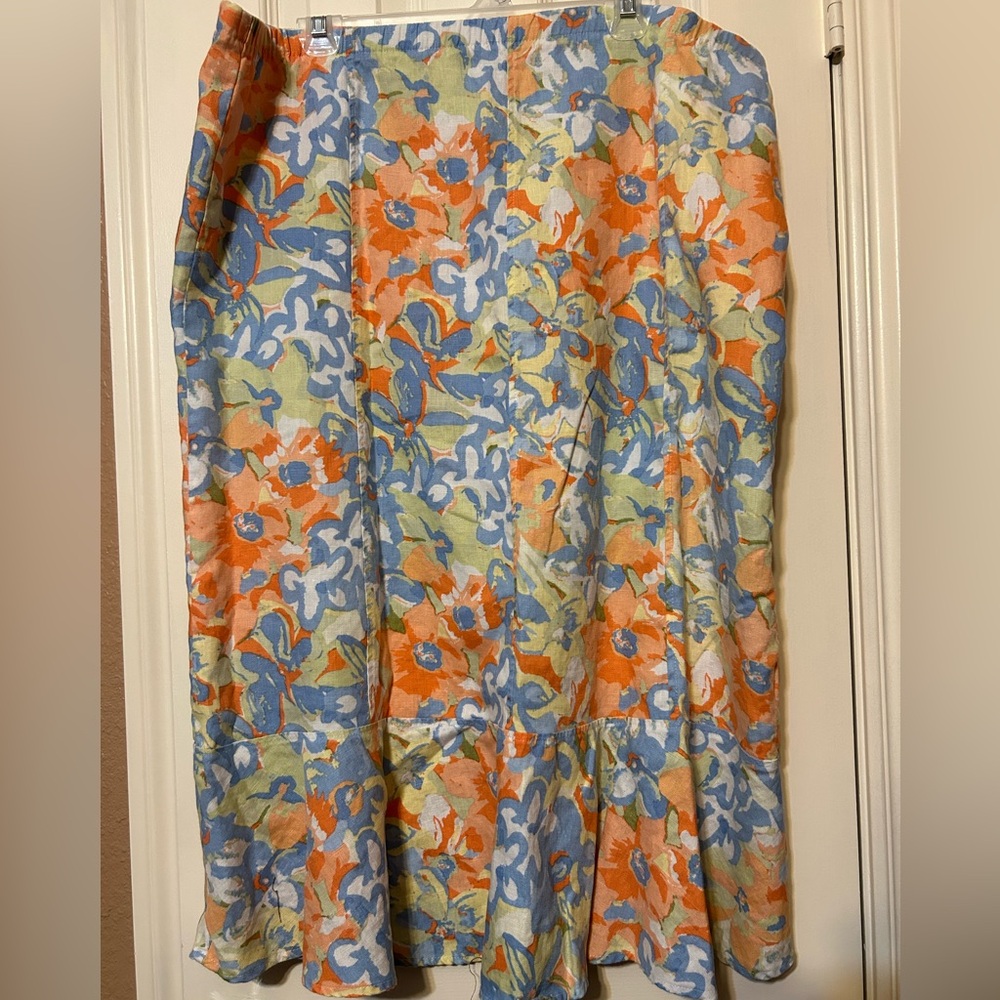 Weekend Choices Linen Floral Midi Skirt size XL